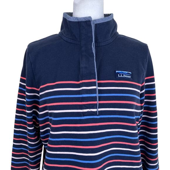 L.L. Bean Sz S Soft Cotton Rugby Henley Pullover Navy Pink Striped Casual Preppy - Picture 3 of 16